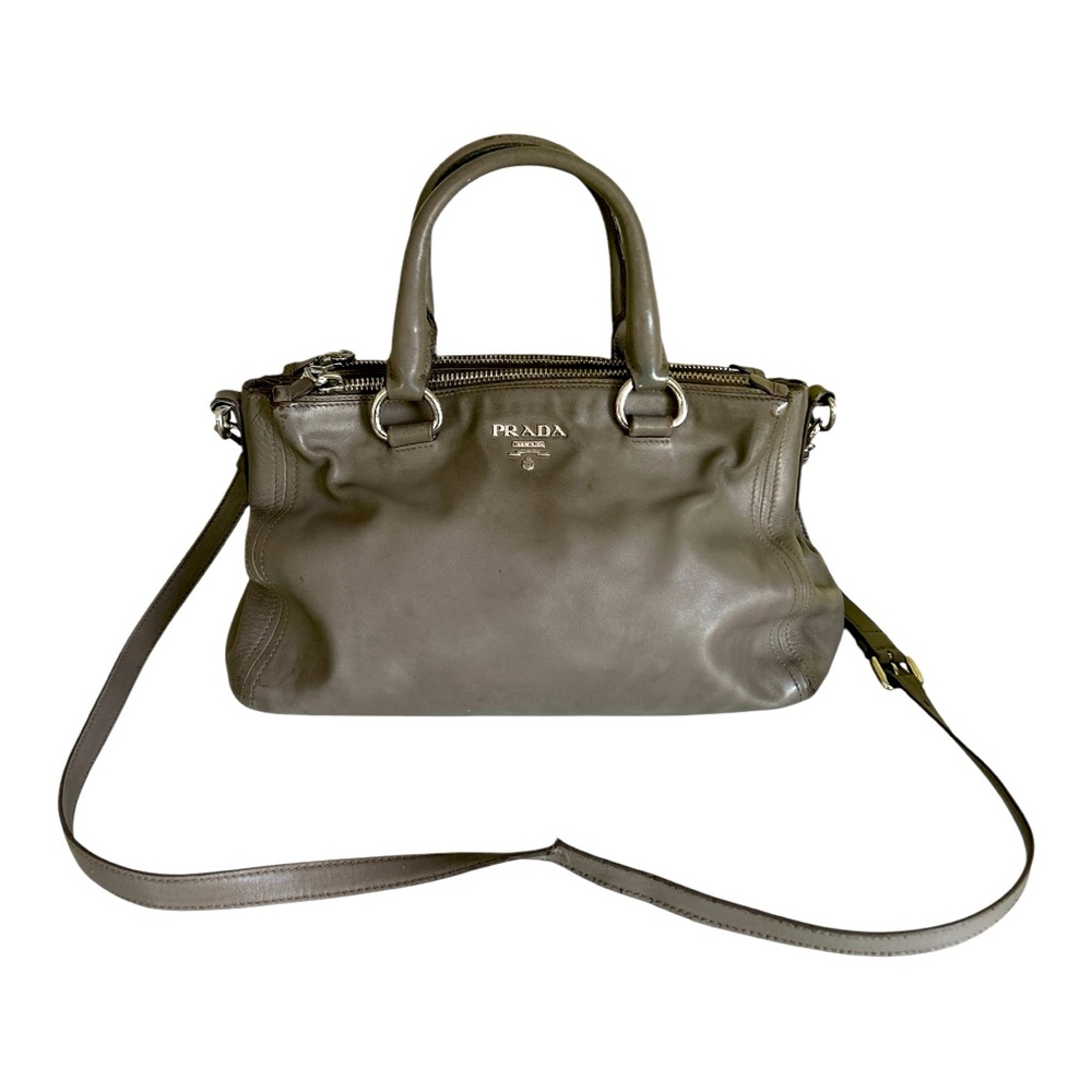 Authentic Prada soft calf two way tote gray